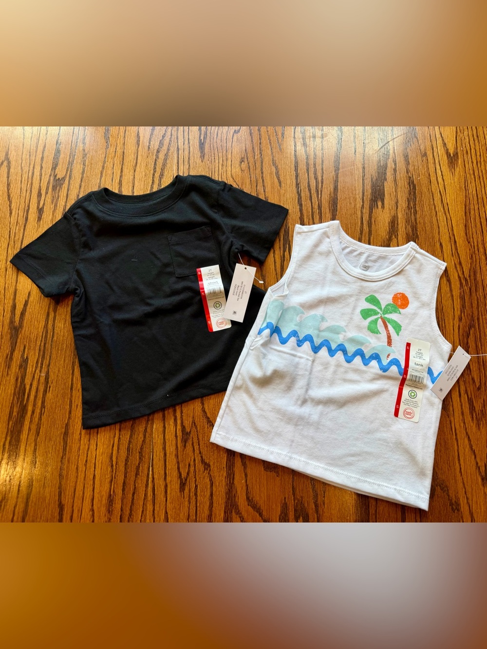 wonder nation Boys 2T Black Pocket Tee & White Palm Wave Tank Set NWT